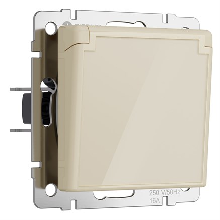 Розетка влагозащ. с зазем. с защит. крышкой и шторками (айвори акрил), Werkel, W1171243 - фото 111120