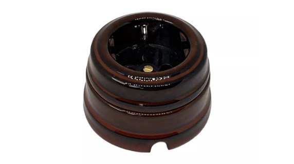 Ретро розетка фарфоровая с заземляющим контактом, цвет - Петровский гранит, серия «МезонинЪ» GE70301-46 - фото 111282