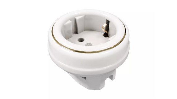 Ретро розетка фарфоровая с заземляющим контактом, без подъемной рамки, цвет - золото на белом, серия «МезонинЪ» GE70301-50k - фото 111287