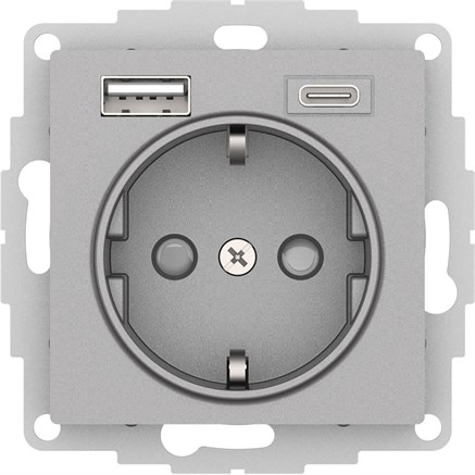 Алюминий Розетка 16А с USB A+C (5В/2,4А/3 А, 2х5В/1,5А), мех Systeme Electric AtlasDesign ATN000332 - фото 74099