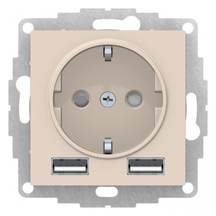 Бежевый SO + USB Розетка A+A, 5В/2,4А, 2х5В/1,2А, механизм Systeme Electric AtlasDesign ATN000230 - фото 74146