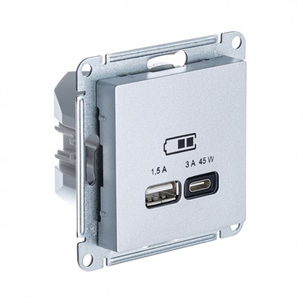 Алюминий USB Розетка A + тип-C 45W высокоскор.заряд. QC,PD, мех. Systeme Electric AtlasDesign ATN000329 - фото 74534