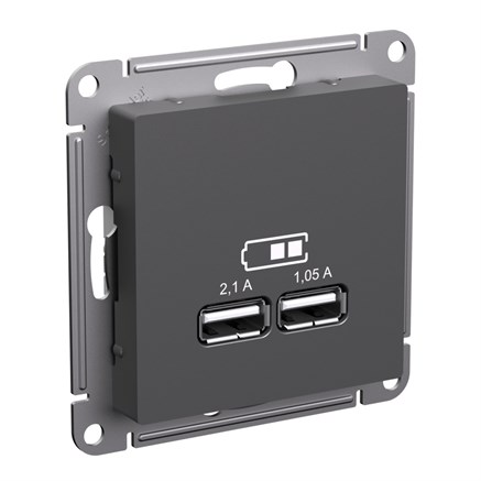 Базальт Розетка USB A+A, 5В/2,1 А, 2х5В/1,05 А, механизм Systeme Electric AtlasDesign ATN001433 - фото 74538