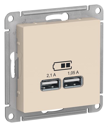 Беж USB, 5В, 1 порт x 2,1 А, 2 порта х 1,05 А, механизм Systeme Electric AtlasDesign ATN000233 - фото 74543