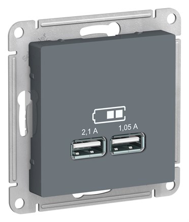 Грифель USB, 5В, 1 порт x 2,1 А, 2 порта х 1,05 А, механизм Systeme Electric AtlasDesign ATN000733 - фото 74553