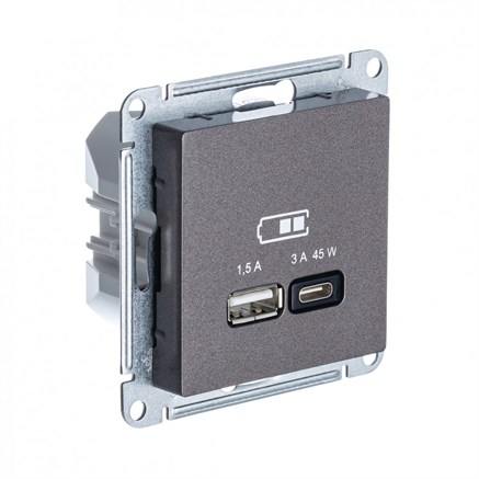 Мокко USB Розетка A + тип-C 45W высокоскор.заряд. QC, PD, мех. Systeme Electric AtlasDesign ATN000629 - фото 74577