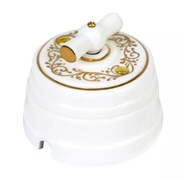 Ретро выключатель/переключатель фарфоровый поворотный проходной одноклавишный, цвет - белый "ЕЛИЗАВЕТА", серия «МезонинЪ» GE70404-01EL