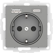 Сталь Розетка 16А с USB A+C (5В/2,4А/3 А, 2х5В/1,5А), мех Systeme Electric AtlasDesign ATN000932