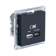 Карбон USB Розетка A + тип-C 45W высокоскор.заряд. QC, PD, мех. Systeme Electric AtlasDesign ATN001029