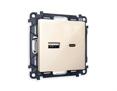 MA311010 Комплект механизма розетки ALFA Бежевый глянец 2USB A+C 20W (быстрая зарядка) QUANT (AP3100, VM177), AMBRELLA VOLT, MA311010