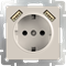 Розетка с заземлением, шторками и USBх2 (слоновая кость) WL03-SKGS-USBx2-IP20 - фото 16795